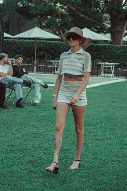 WOMEN’S STRIPE CROPPED POLO